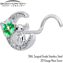 Load image into Gallery viewer, 20G 7mm Clear CZ Gem Rabbit On The Moon Green Left Side Nose Screw