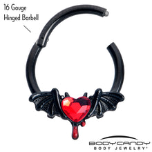 将图片加载到图库查看器,16G 3/8 Red Gem Black Bleeding Heart Bat Hinged Segment Ring