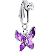 Load image into Gallery viewer, Clear Gem Chunky Butterfly Purple Clip On Fake Belly Ring