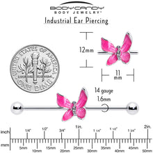 Load image into Gallery viewer, 14G Clear Gem Chunky Butterfly Pink Industrial Barbell 38mm