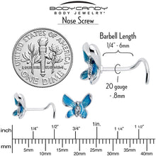 Load image into Gallery viewer, 20G 7mm Clear Gem Chunky Butterfly Blue Left Side Nose Screw