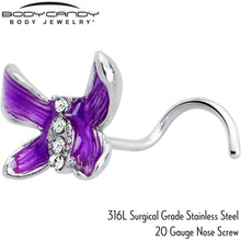 Load image into Gallery viewer, 20G 7mm Clear Gem Chunky Butterfly Purple Left Side Nose Screw