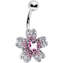Load image into Gallery viewer, Clear Pink Gem Heart in Flower Belly Ring