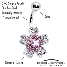Load image into Gallery viewer, Clear Pink Gem Heart in Flower Belly Ring