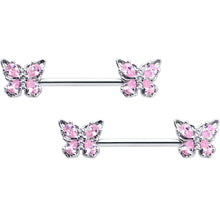Load image into Gallery viewer, 14G 9/16 Pink Gem Baroque Beauty Butterfly Barbell Nipple Ring Set