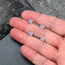 Load image into Gallery viewer, 14G 9/16 Pink Gem Baroque Beauty Butterfly Barbell Nipple Ring Set
