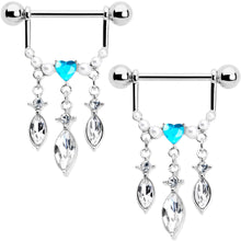 Load image into Gallery viewer, 14G 9/16 Blue Gem Heart Triple Drop Dangle Nipple Ring Set