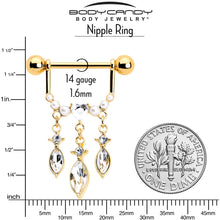 将图片加载到图库查看器,14G 9/16 Clear Gem Gold Tone Heart Triple Dangle Nipple Ring Set