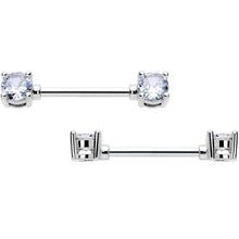 Load image into Gallery viewer, 14G 9/16 Clear CZ Gem Forward Facing April Birthstone Nipple Ring Set