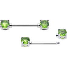 Load image into Gallery viewer, 14G 9/16 Green CZ Gem August Birthstone Nipple Ring Set