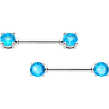 Load image into Gallery viewer, 14G 9/16 Blue CZ Gem December Birthstone Nipple Ring Set