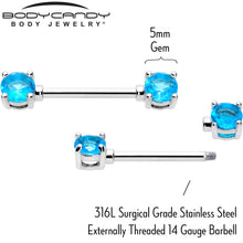 Load image into Gallery viewer, 14G 9/16 Blue CZ Gem December Birthstone Nipple Ring Set