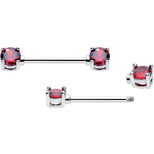 Load image into Gallery viewer, 14G 9/16 Red CZ Gem July Birthstone Nipple Ring Set