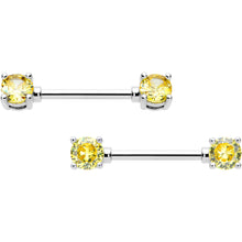 Load image into Gallery viewer, 14G 9/16 Yellow CZ Gem November Birthstone Nipple Ring Set