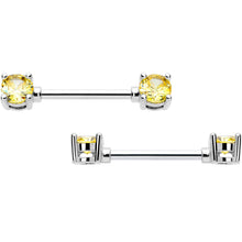Load image into Gallery viewer, 14G 9/16 Yellow CZ Gem November Birthstone Nipple Ring Set