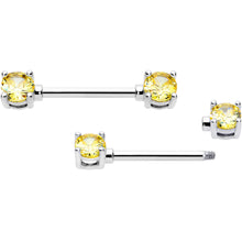 Load image into Gallery viewer, 14G 9/16 Yellow CZ Gem November Birthstone Nipple Ring Set