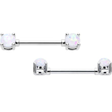 Load image into Gallery viewer, 14G 9/16 White Faux Opal October Birthstone Nipple Ring Set