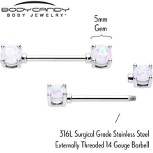 Load image into Gallery viewer, 14G 9/16 White Faux Opal October Birthstone Nipple Ring Set