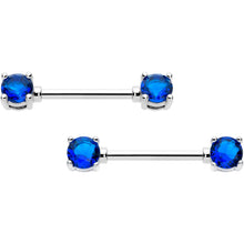 Load image into Gallery viewer, 14G 9/16 Blue CZ Gem September Birthstone Nipple Ring Set