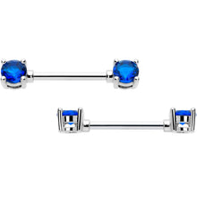 Load image into Gallery viewer, 14G 9/16 Blue CZ Gem September Birthstone Nipple Ring Set