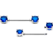 Load image into Gallery viewer, 14G 9/16 Blue CZ Gem September Birthstone Nipple Ring Set