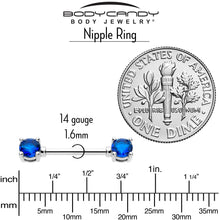 Load image into Gallery viewer, 14G 9/16 Blue CZ Gem September Birthstone Nipple Ring Set