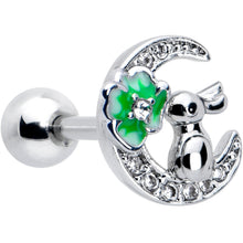 Load image into Gallery viewer, 16G 1/4 Clear CZ Gem Rabbit on the Moon Green Cartilage Earring