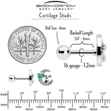 Load image into Gallery viewer, 16G 1/4 Clear CZ Gem Rabbit on the Moon Green Cartilage Earring