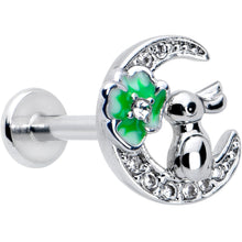 将图片加载到图库查看器,16G 5/16 Clear CZ Gem Rabbit on Moon Green Internally Threaded Labret