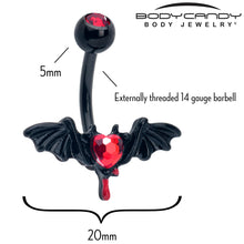 将图片加载到图库查看器,Red Gem Black Bleeding Heart Bat Belly Ring