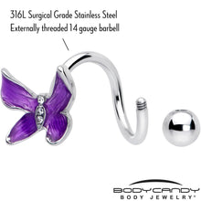 Load image into Gallery viewer, Clear Gem Chunky Butterfly Purple Spiral Twister Belly Ring