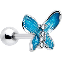 Load image into Gallery viewer, 16G 1/4 Clear Gem Chunky Butterfly Blue Cartilage Tragus Earring