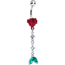 将图片加载到图库查看器,Green Clear Gem Rose Red Chain Dangle Belly Ring