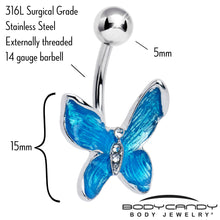 将图片加载到图库查看器,Clear Gem Chunky Butterfly Blue Belly Ring
