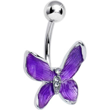 Load image into Gallery viewer, Clear Gem Chunky Butterfly Purple Belly Ring