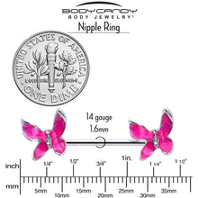 Load image into Gallery viewer, 14G 9/16 Clear Gem Chunky Butterfly Pink Barbell Nipple Ring Set