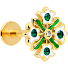 Load image into Gallery viewer, 16G 1/4 Green Gem Gold Tone Flower Wreath Flatback Stud
