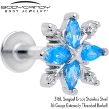 将图片加载到图库查看器,16G 1/4 Blue CZ Gem Classic Flower Flatback Stud