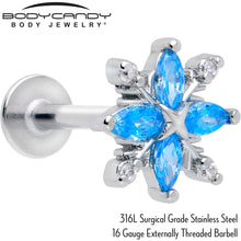 Load image into Gallery viewer, 16G 5/16 Blue CZ Gem Classic Flower Flatback Stud