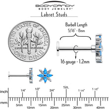 Load image into Gallery viewer, 16G 5/16 Blue CZ Gem Classic Flower Flatback Stud
