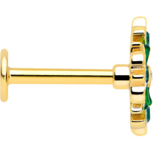 Load image into Gallery viewer, 16G 5/16 Green CZ Gem Gold Tone Flower Wreath Flatback Stud