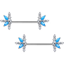 Load image into Gallery viewer, 14G 9/16 Blue CZ Gem Classic Flower Barbell Nipple Ring Set
