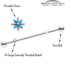 Load image into Gallery viewer, 14G Blue CZ Gem Classic Flower Industrial Barbell 38mm
