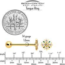 Load image into Gallery viewer, Clear Gem Gold Tone Flower Wreath Barbell Tongue Ring