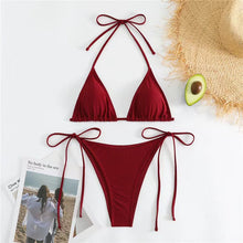 将图片加载到图库查看器,Swimwear Women Bandage Women Triangle Bathing Suits 2 Pieces Bikini Bowknot Swimsuit Bikini Set Swimwear Bikini Sets Bikinis Bathing Suit Push Up Swimsuit Summer Beachwear