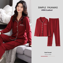 将图片加载到图库查看器,100% Cotton New Trendy Pajamas For Women Full Sleeves Pajamas Button Down Winter Sleepwear Set Women White Cotton Pajamas Women's Loose Size V-neck Home Suit Long Sleeve Wide Leg Pants Pajamas Casual Home wear