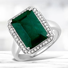 Load image into Gallery viewer, 5.72 Carat Dyed Emerald and White Diamond .925 Sterling Silver Ring