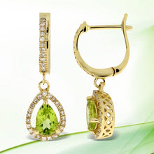 Load image into Gallery viewer, .88ct Peridot Diamond Dangle Earrings 14KT Yellow Gold