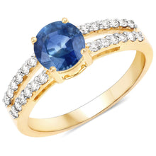 将图片加载到图库查看器,1.29 Carat Genuine Blue Sapphire and White Diamond 14K Yellow Gold Ring