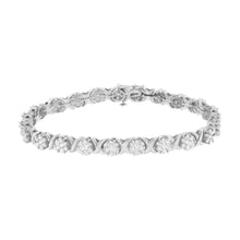 Load image into Gallery viewer, 14K White Gold 4 7/8 Cttw Round Brilliant-Cut Diamond Round Cluster & X-Link 7" Tennis Bracelet (I-J Color, SI2-I1 Clarity)